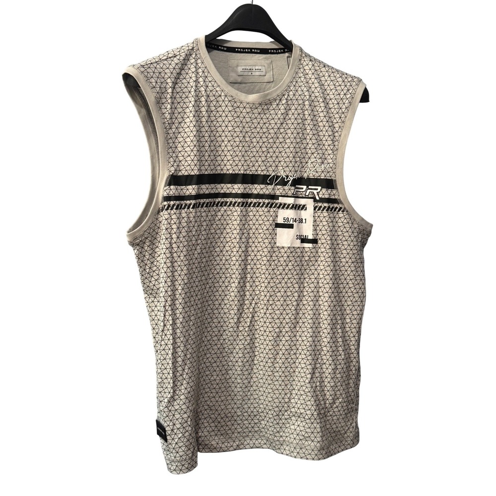 Projek Raw Mens Small Grey Geometric Triangle Grid Graphic Sleeveless Muscle NWT